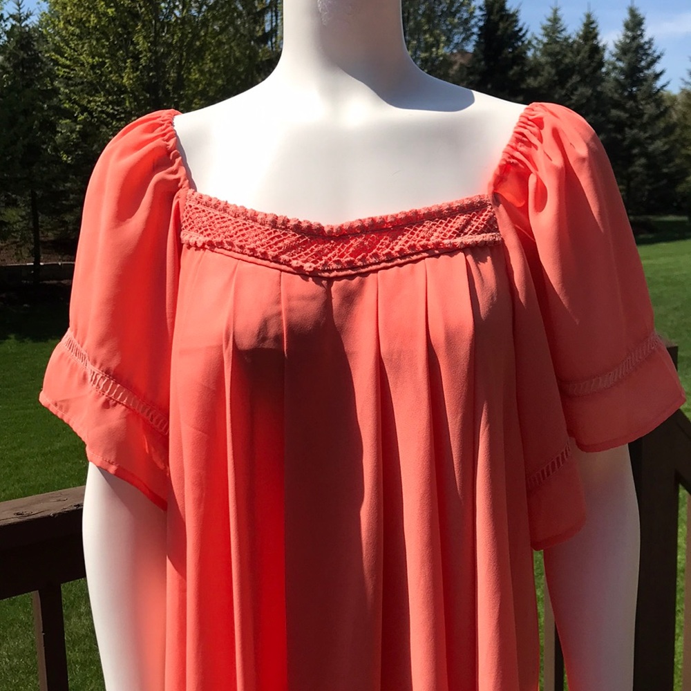Umgee + USA Orange Boho Short Sleeve Tunic Blouse 1X - Picture 3 of 9